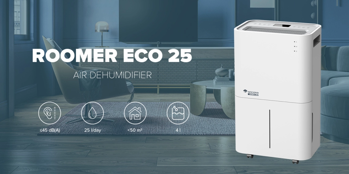 Dezumidificator compact MyCond Roomer Eco 25 ideal pentru uz casnic.