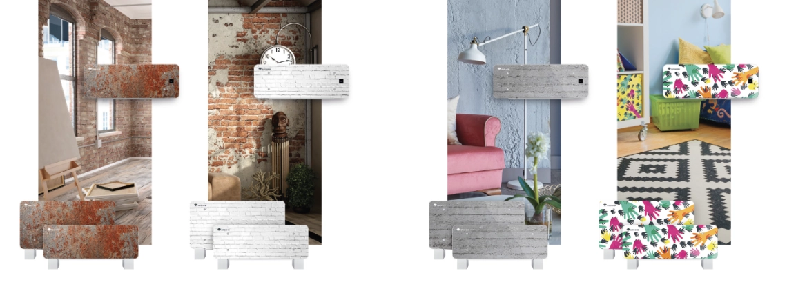 Modern floor-standing fan coil unit from the Silver Glass series.