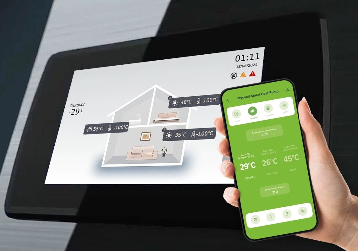 MyCond BeeSmart Controlerul optimizează performanța pompei de căldură cu setări inteligente.