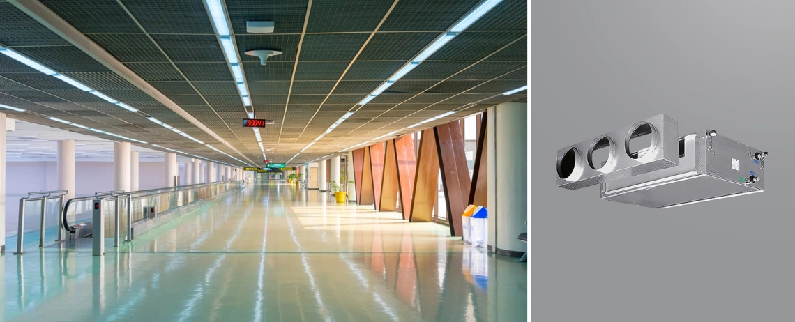MyCond DFCL Un ventiloconvector cu conductă de mare ESP instalat la un aeroport.