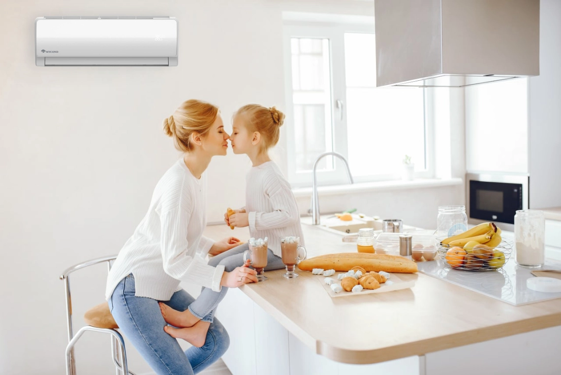 MyCond MHW Ventilconvector montat pe perete cu afișaj LED și mod de așteptare.