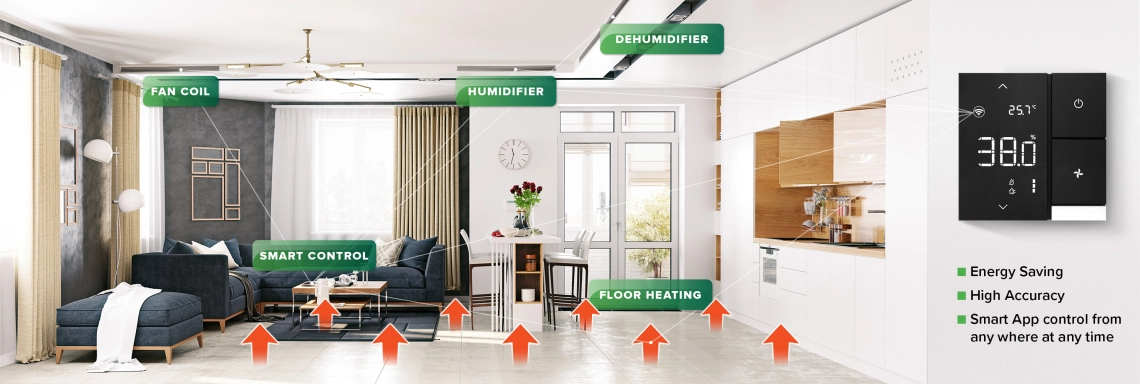 Modern smart interface for wall-mounted humidistat Mycond Link.