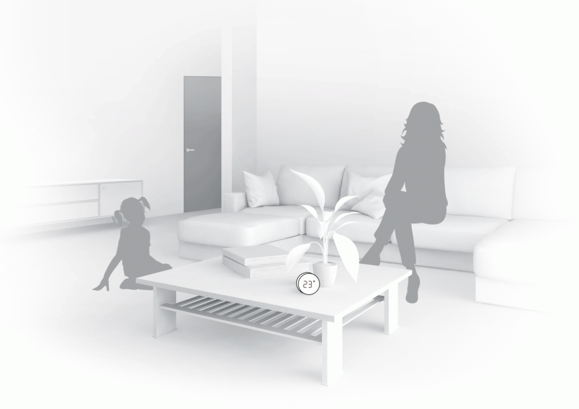 Illustration of Zigbee temperature and humidity sensor in use.